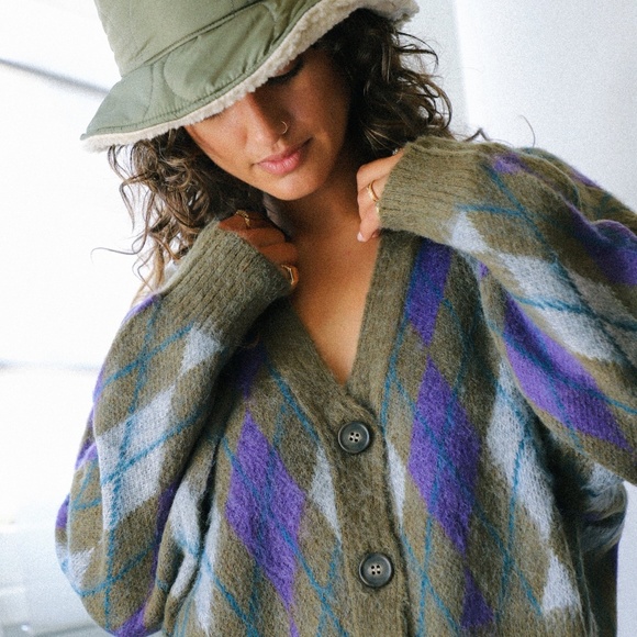 Daydreamer Sweaters - Daydreamer Forest Mist Argyle cardigan M New